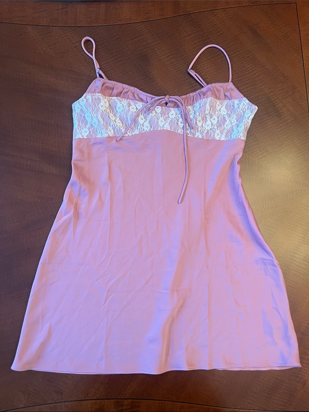 Urban Outfitters Dusty Rose Pink Lace-Trim Satin Slip Chemise Dress